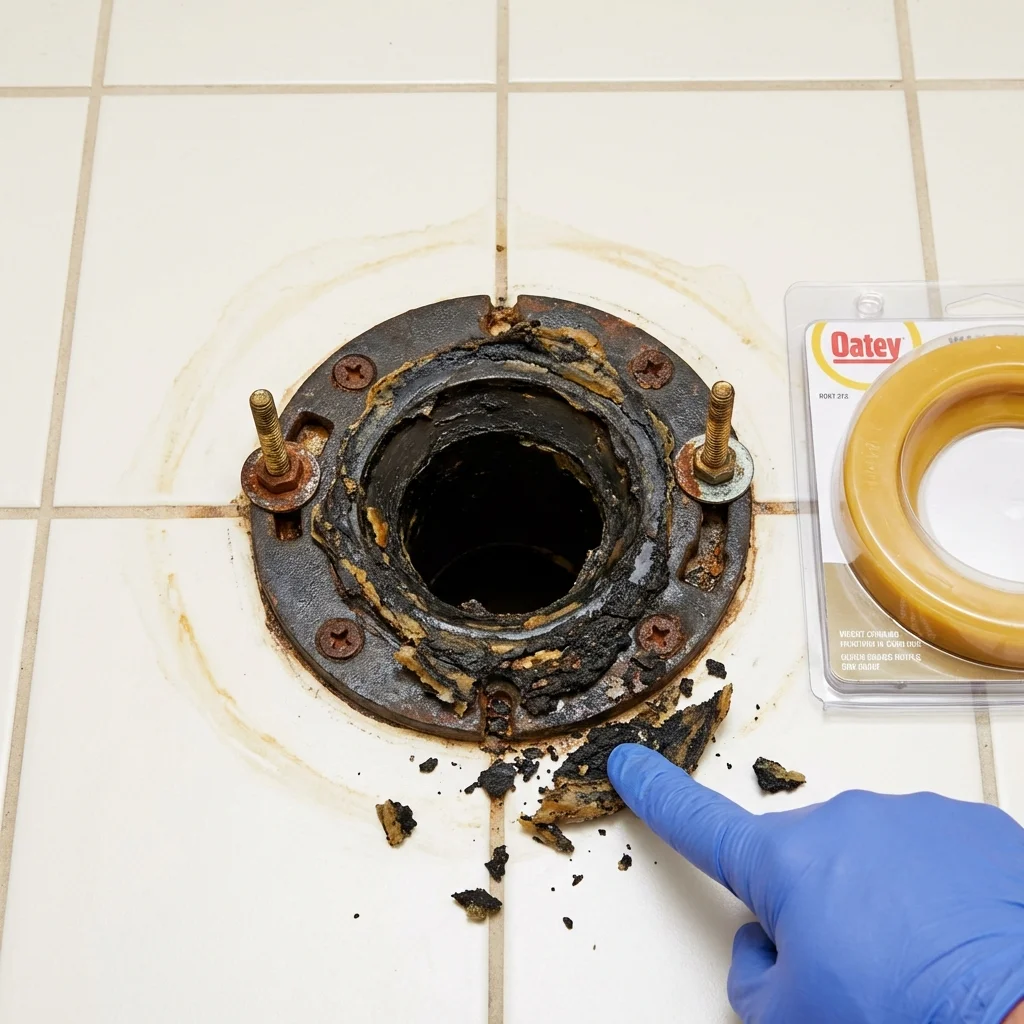Failed wax ring showing water seepage at the base of a toilet in a Wynantskill, NY home