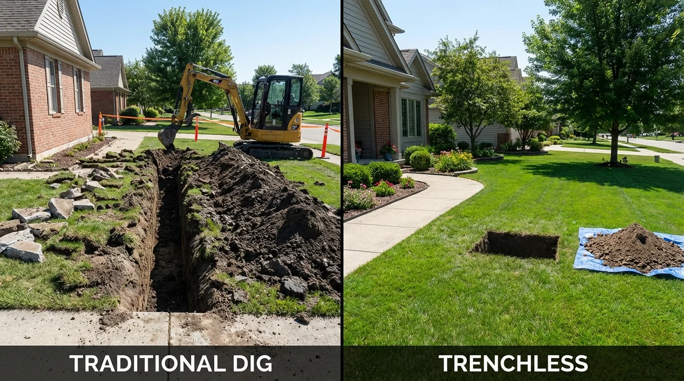Trenchless sewer repair with minimal yard damage versus traditional excavation in Wynantskill, NY